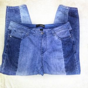 Petite two tone blue jeans.